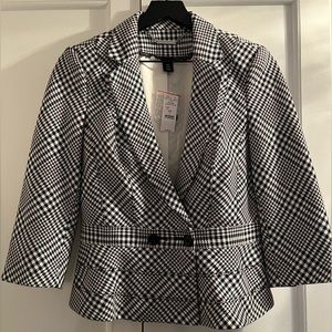 WHBM NWT 3/4 Sleeve Peplum Jacket, Glen Plaid, size 6